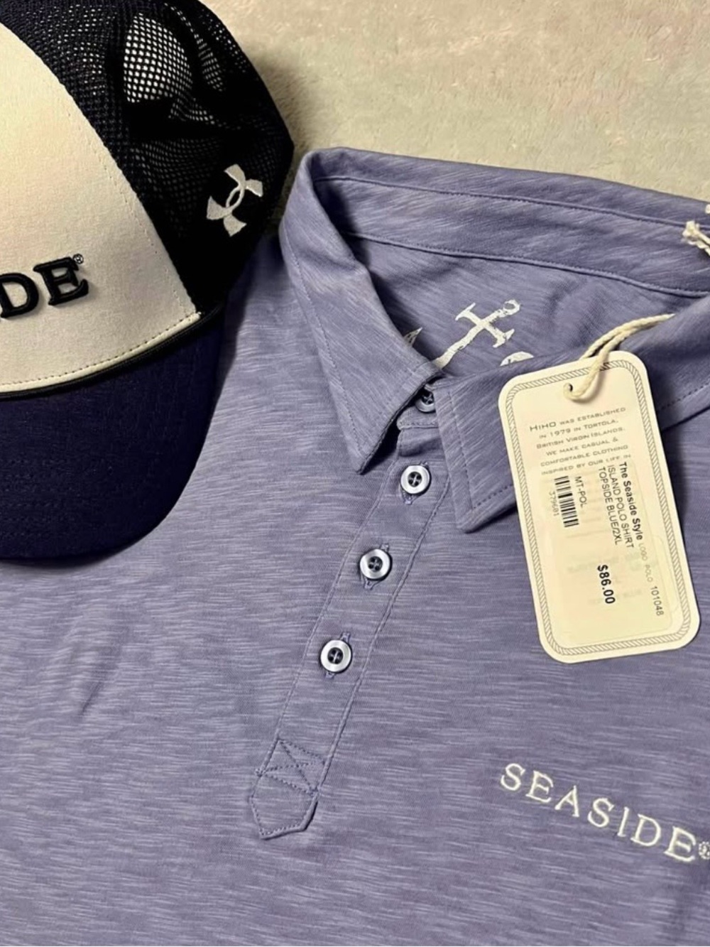 Seaside Men's Polo Shirt in Lavender - Classic Three-Button Polo and Cap combo